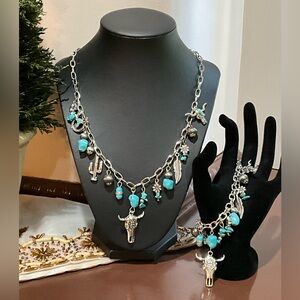 Turquoise Charm Necklace and Bracelet Set